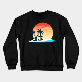 Beach Man Cool Summer Holliday Sun Set And Palm Trees Crewneck Sweatshirt